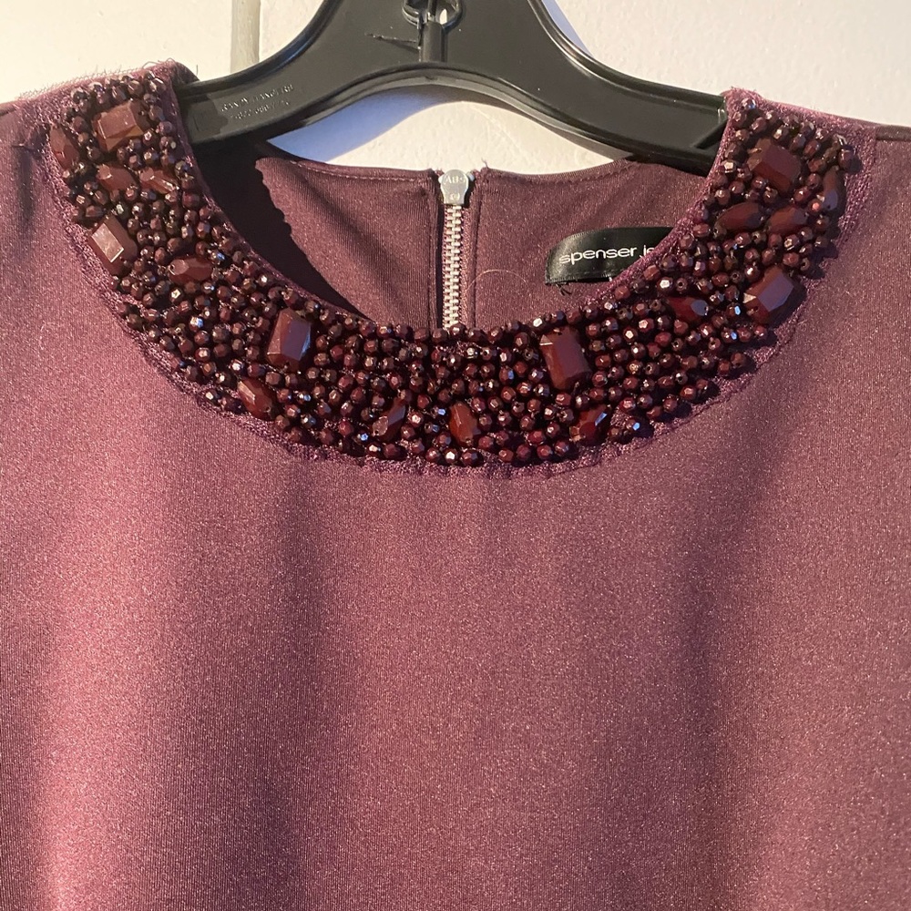 Aubergine dress with beaded collar
